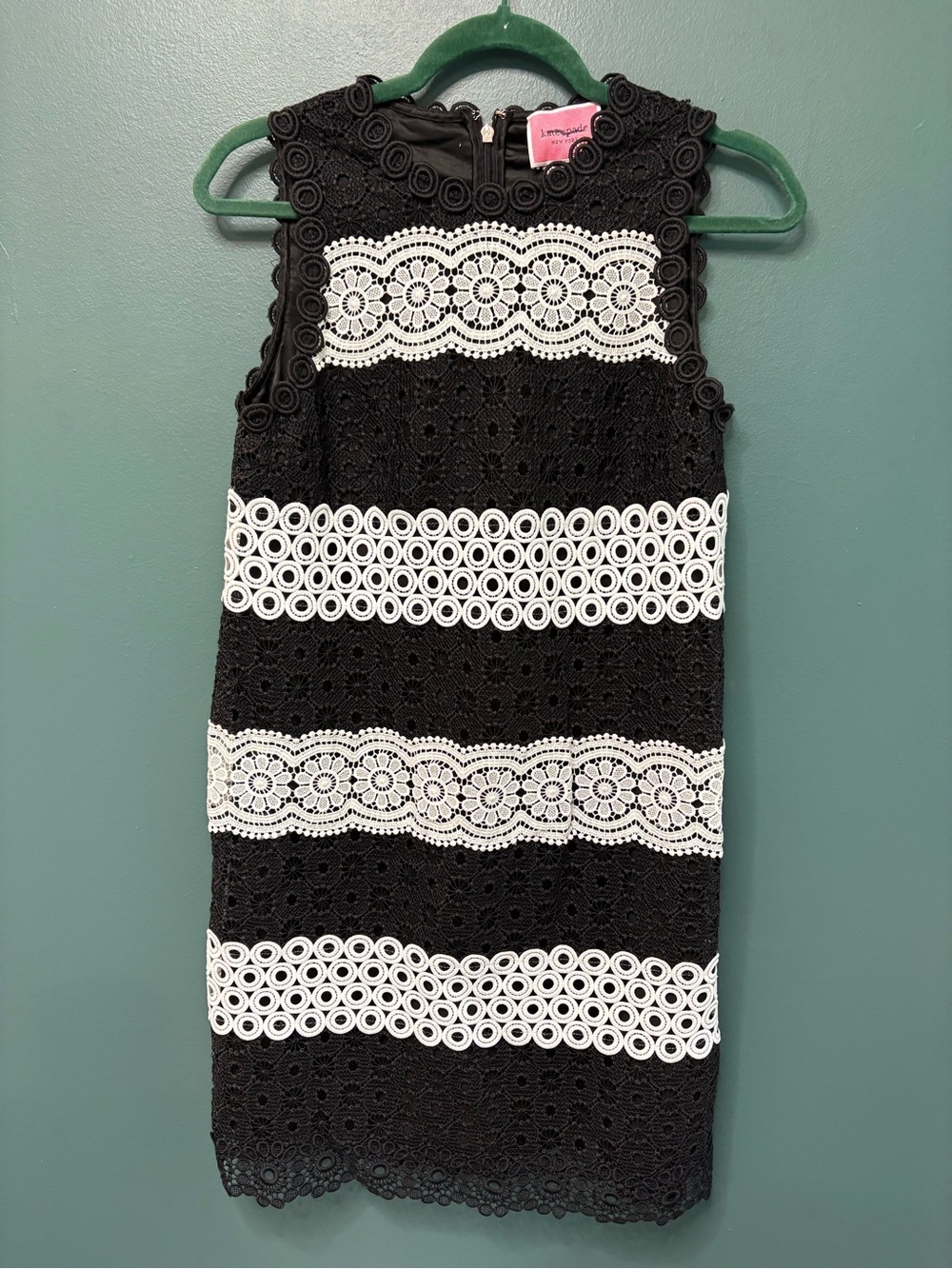 kate spade Black and White Lace-Stripe Sleeveless Shift Dress size 0 new w/o tag